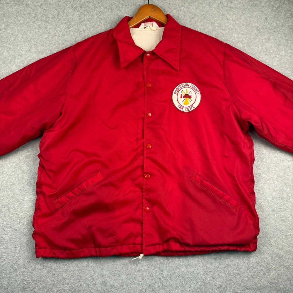 Vtg Robertson County Fire-House Coach Jacket Mens XL Red Nylon Cotton